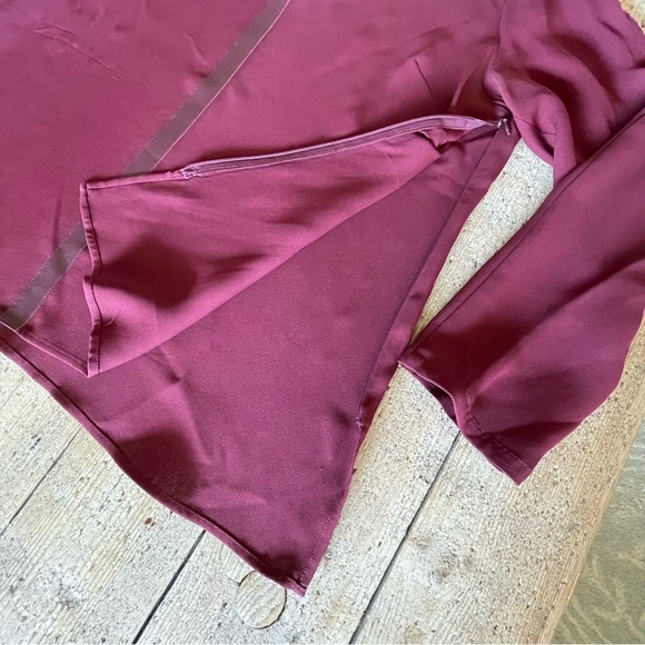Lafayette 148 Silk & Leather Trim Blouse Burgundy Red Size 14 Large - Picture 4 of 6